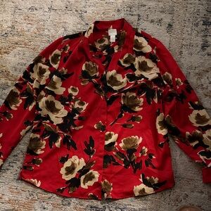 Chicos Red Floral Button-Up Shirt
